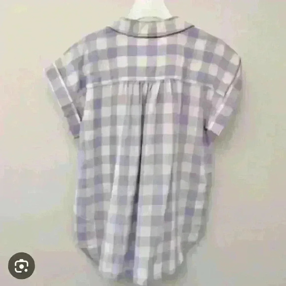 EUC  Loft Pastel Purple Gingham Plaid Linen Dolman Henley Top Size Small - Picture 3 of 5